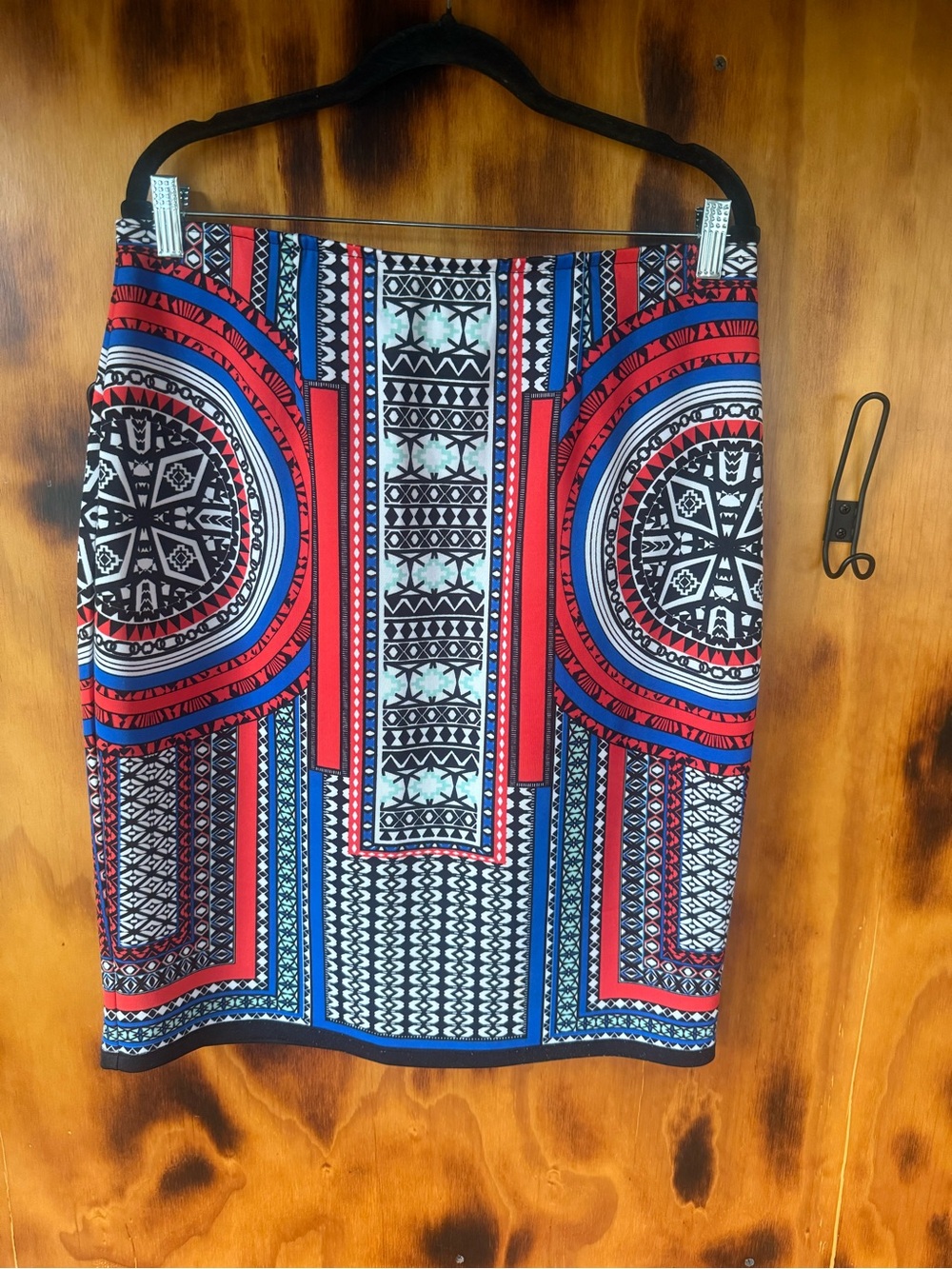 Valerie Stevens Red, Blue and Black Geometric Pencil Skirt